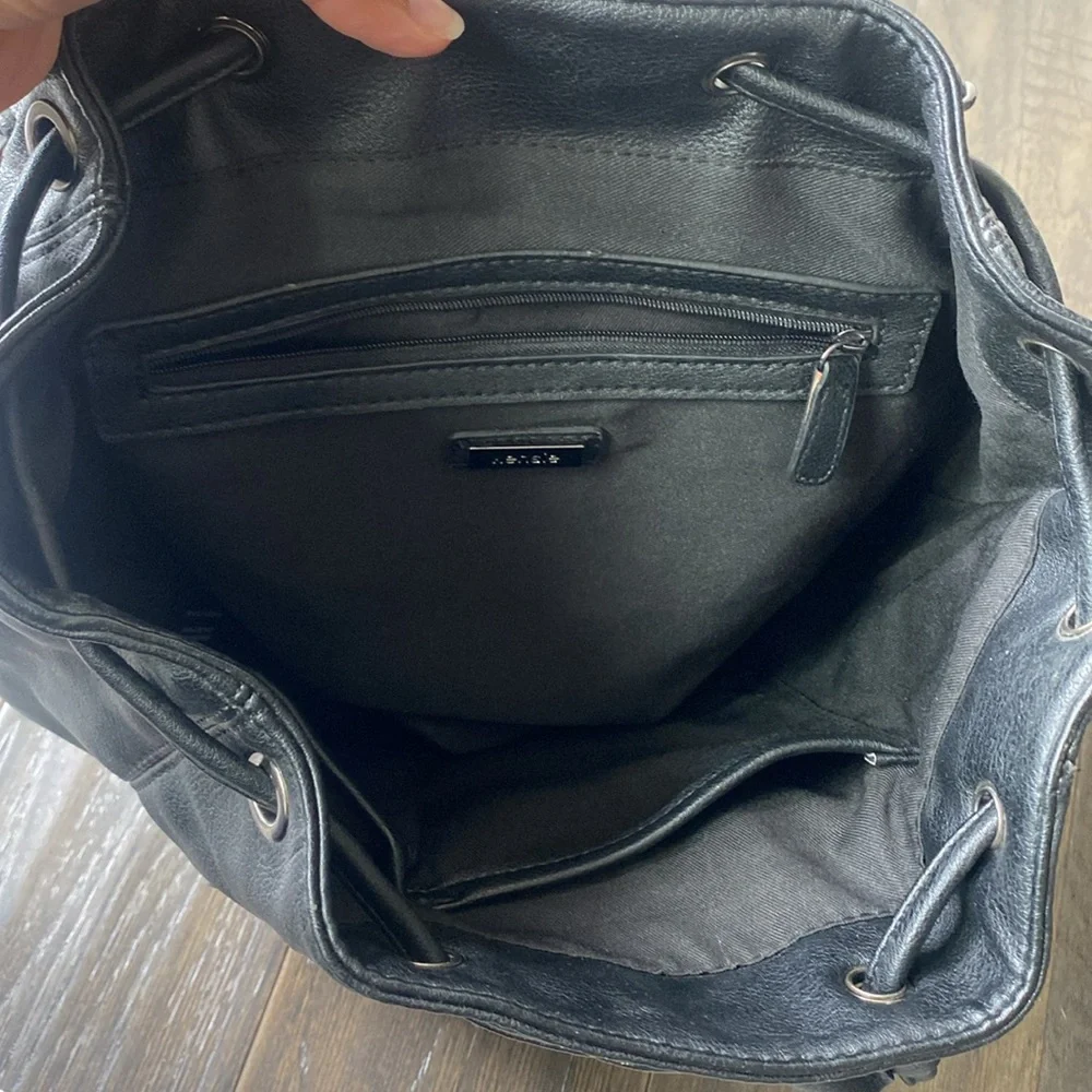 KENSIE Black Faux Leather Chain-Trimmed Women's Backpack Vegan Leather